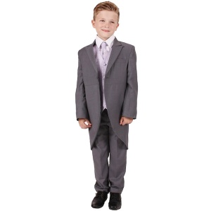 Boys Grey & Lilac Swirl 6 Piece Slim Fit Tail Jacket Suit